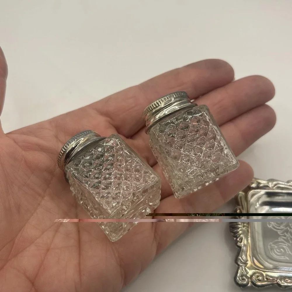 Vintage Silver Plated Salt & Pepper Shakers Tray Fairy Brand SH-067 Hong Kong
